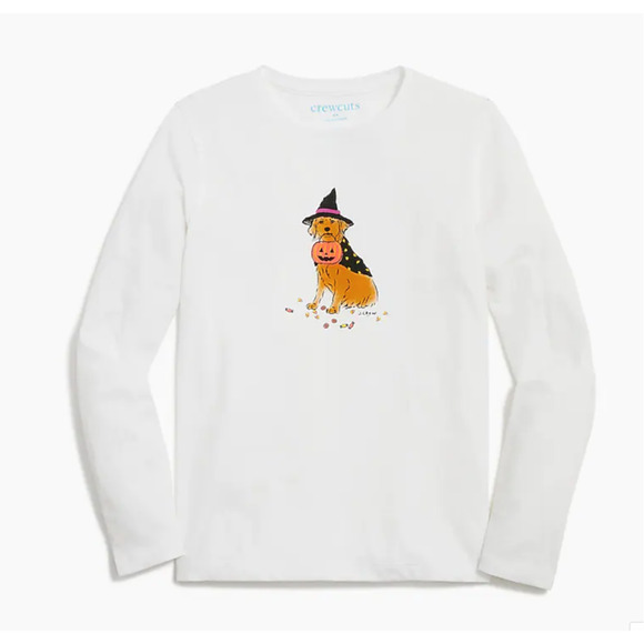 NWT J. Crew Girls' White W/Halloween Witch Pumpkin Dog Graphic Tee - Picture 8 of 9